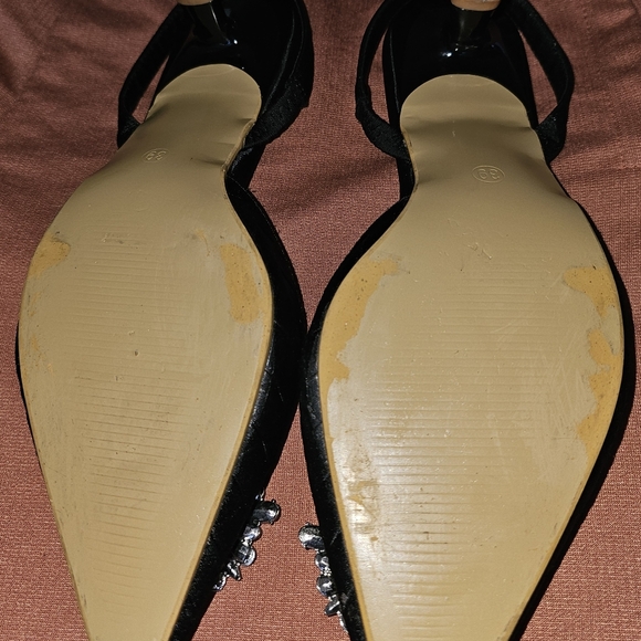 Women's Rhinestone Slip On Pointy Toe Ankle Elastic Strap SlingBack Heels. - Picture 3 of 3